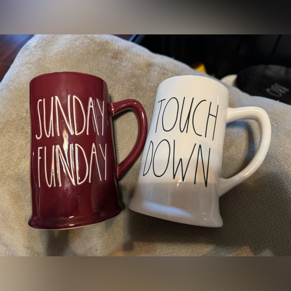 Rae Dunn Maroon and White Mug Duo